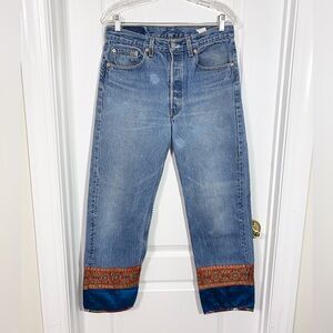 VTG Y2K Levi's 501 Upcycled Silk Cuff Button Fly Jeans Red Tab USA Made Size 31